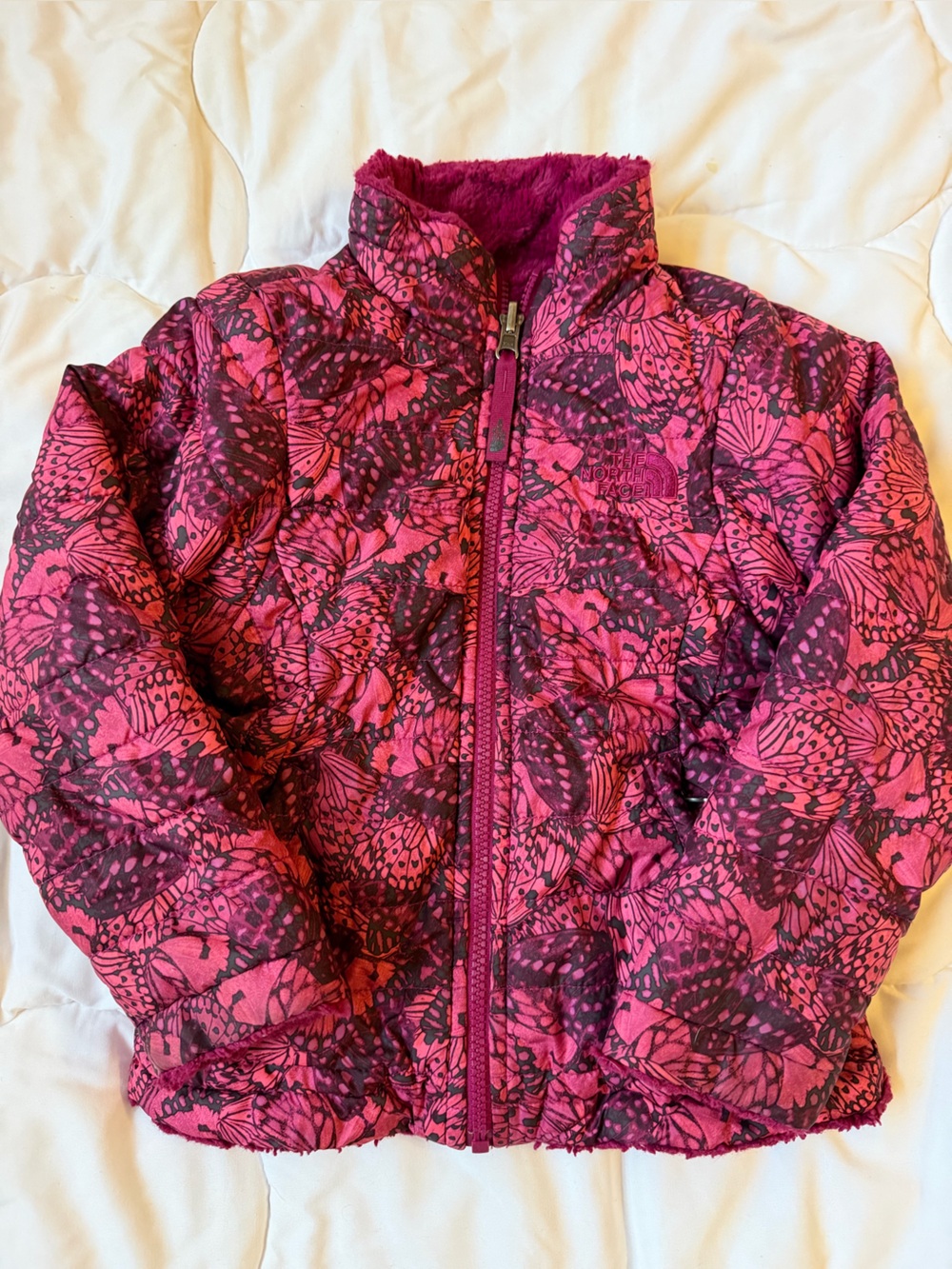 Reversible Girls' Mossbud Pink Butterfly Jacket - The NorthFace